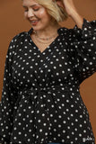Polka Dot Top with V Neck in Black