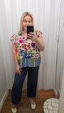 Floral & Geo Border Print Top