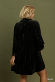 Black Velvet Dress with Lace Trimming