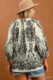 Boho Print Tie Neck Top in Cream
