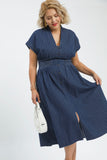 Pinstripe Denim Smocked Waist Dress