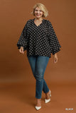 Polka Dot Top with V Neck in Black