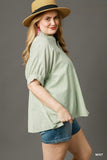 Stripe Button Up Cotton Top in Green