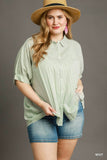 Stripe Button Up Cotton Top in Green