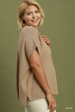 Mock Neck Short Sleeve Sweater in Latte