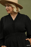 Textured V Neck Tiered Dress in Black