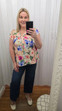 Pastel Floral Button Detail Top