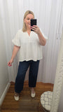 Smocked Front Bubble Sleeve Top in Off White