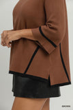 Mock Neck Contrast Trim Sweater in Brown