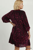 Patterned Velvet Tiered Dress in Merlot