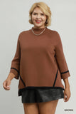 Mock Neck Contrast Trim Sweater in Brown