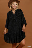 Patterned Velvet Tiered Dress in Black