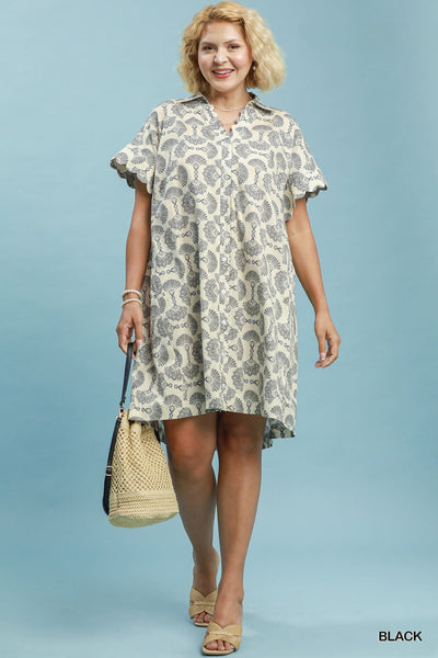 Black Print Cotton Shirt Dress