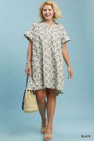 Black Print Cotton Shirt Dress