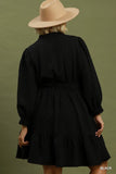 Textured V Neck Tiered Dress in Black