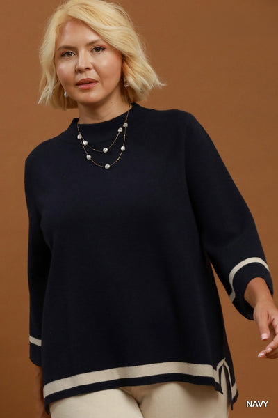 Contrast Trim Soft Sweater in Navy