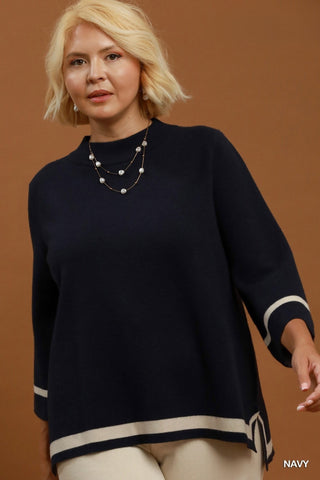 Contrast Trim Soft Sweater in Navy