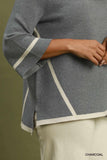 Mock Neck Contrast Trim Sweater in Grey