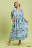 Light Blue Print Collar Midi/Maxi Dress