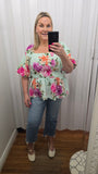 Mint Floral Square Neck Peplum Top