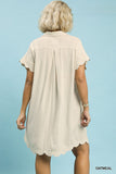 Scallop Linen Cotton A Line Dress in Oat