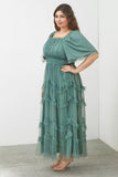 Soft Tulle Tiered Maxi Dress in Green