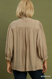 Smocked Yoke Button Up Top in Mushroom