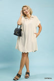 Scallop Linen Cotton A Line Dress in Oat