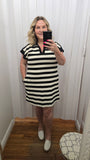Stripe Collared Shift Dress in Black