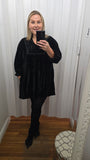 Black Velvet Dress with Lace Trimming