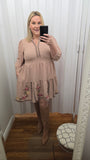 Dusty Rose Embroidered Tiered Dress