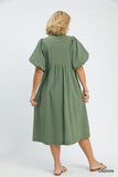 Smocked Front Cotton Midi Dress in Lagoon