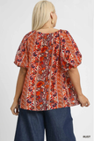 Leaf Floral Top in Rust