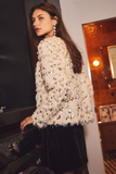 Satin Bow Shaggy Sequin Cardigan in Black