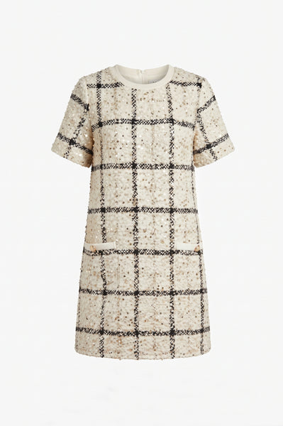 Shimmery Tweed Dress in Ivory