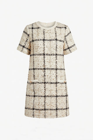 Shimmery Tweed Dress in Ivory