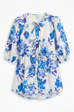 Crushed Satin Blue Floral Tie Top