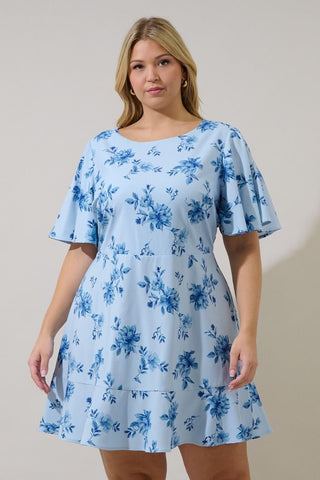 Light Blue Floral Flounce Dress