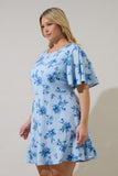 Light Blue Floral Flounce Dress