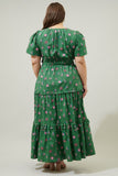 Green Floral Ruffle Tiered Maxi Dress