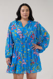 Blue Floral Balloon Sleeve Dress