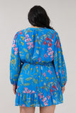 Blue Floral Balloon Sleeve Dress