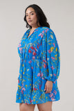 Blue Floral Balloon Sleeve Dress