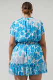 Blue Floral Ruffle Sleeve Dress