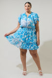 Blue Floral Ruffle Sleeve Dress