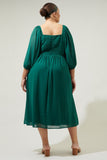 Emerald Green Chiffon Midi Dress