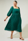 Emerald Green Chiffon Midi Dress