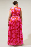 Pink Floral Pleat Waist Gown