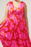 Pink Floral Pleat Waist Gown