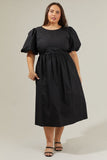 Solid Black Cotton Midi with Back Tie